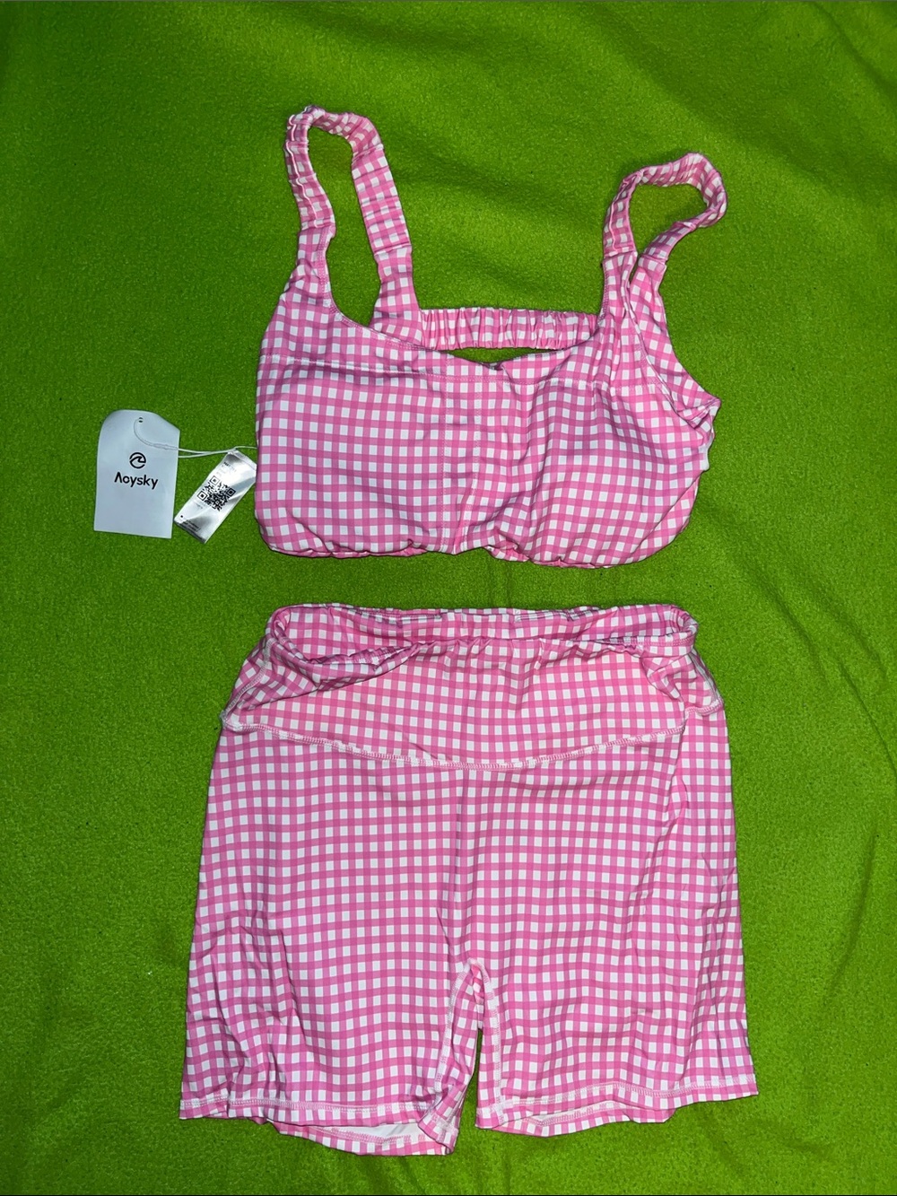 Pink Gingham Crop Top & High-Waist Shorts Set
